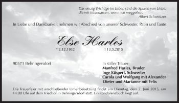 Traueranzeige von Harles Else von Pegnitz-Zeitung