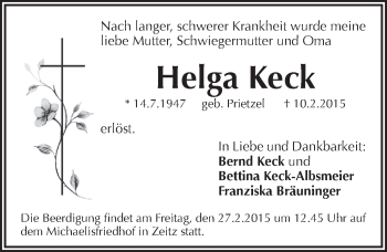 Traueranzeige von Helga Keck von Pegnitz-Zeitung