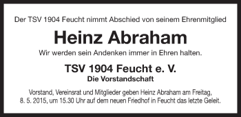 Traueranzeige von Heinz Abraham von Der Bote