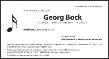 Traueranzeige von Georg Bock von Hersbrucker Zeitung