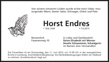 Traueranzeige von Horst Endres von Pegnitz-Zeitung