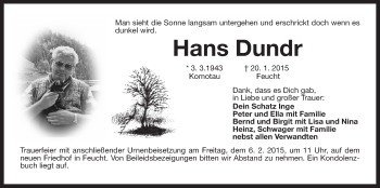 Traueranzeige von Hans Dundr von Der Bote