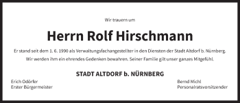 Traueranzeige von Rolf Hirschmann von Der Bote