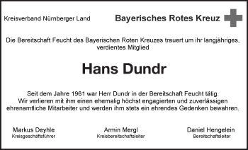Traueranzeige von Hans Dundr von Der Bote