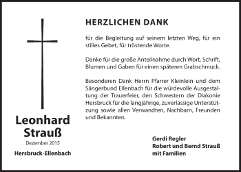 Traueranzeige von Leonhard Strauß von Hersbrucker Zeitung