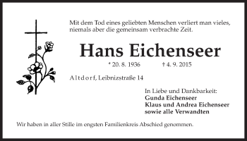 Traueranzeige von Hans Eichenseer von Der Bote
