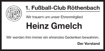 Traueranzeige von Heinz Gmelch von Pegnitz-Zeitung