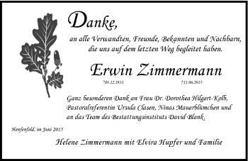 Traueranzeige von Erwin Zimmermann von Hersbrucker Zeitung