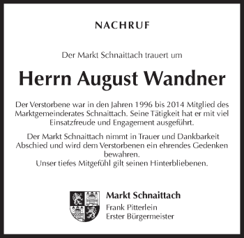 Traueranzeige von August Wandner von Pegnitz-Zeitung