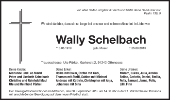 Traueranzeige von Wally Schelbach von Pegnitz-Zeitung