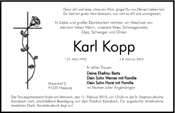 Traueranzeige von Karl Kopp von Hersbrucker Zeitung