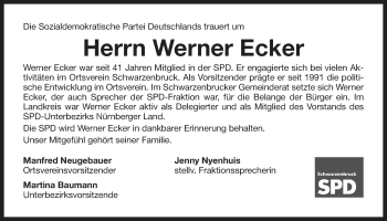 Traueranzeige von Werner Ecker von Der Bote
