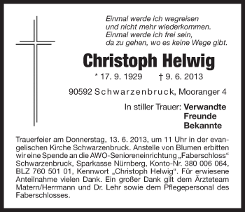 Traueranzeige von Christoph Helwig von Der Bote