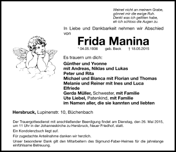 Traueranzeige von Frida Manina von Hersbrucker Zeitung
