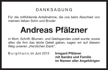 Traueranzeige von Andreas Pfälzner von Der Bote