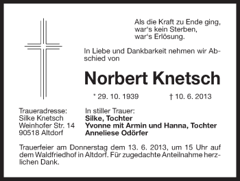 Traueranzeige von Norbert Knetsch von Der Bote