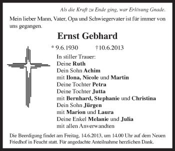 Traueranzeige von Ernst Gebhard von Der Bote