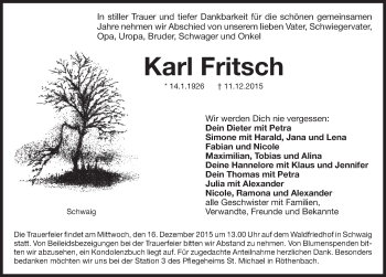 Traueranzeige von Karl Fritsch von Pegnitz-Zeitung