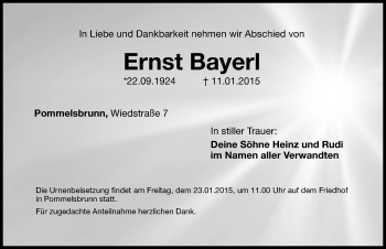 Traueranzeige von Ernst Bayerl von Hersbrucker Zeitung
