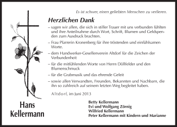 Traueranzeige von Hans Kellermann von Der Bote