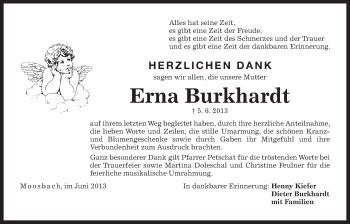 Traueranzeige von Erna Burkhardt von Der Bote