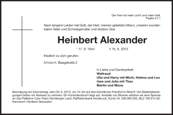 Traueranzeige von Heinbert Alexander von Der Bote