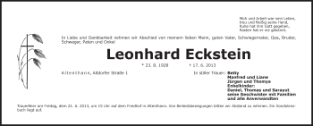 Traueranzeige von Leonhard Eckstein von Der Bote