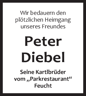 Traueranzeige von Peter Diebel von Der Bote