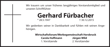 Traueranzeige von Gerhard Fürbacher von Hersbrucker Zeitung