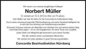 Traueranzeige von Norbert Müller von Der Bote