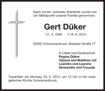 Traueranzeige von Gert Düker von Der Bote