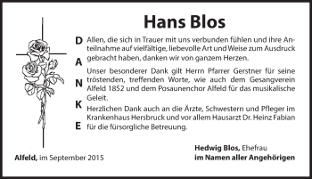 Traueranzeige von Hans Blos von Hersbrucker Zeitung
