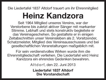 Traueranzeige von Heinz Kandzora von Der Bote