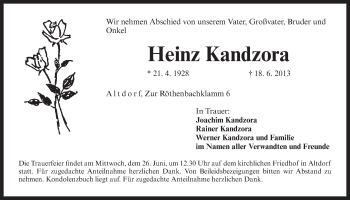 Traueranzeige von Heinz Kandzora von Der Bote