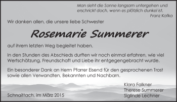 Traueranzeige von Rosemarie Summerer von Pegnitz-Zeitung