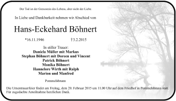 Traueranzeige von Hans-Eckehard Böhnert von Hersbrucker Zeitung