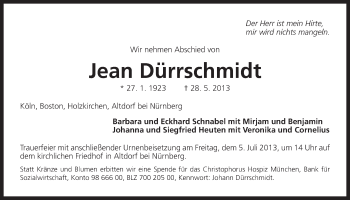 Traueranzeige von Jean Dürrschmidt von Der Bote