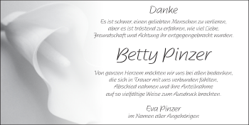 Traueranzeige von Betty Pinzer von Pegnitz-Zeitung