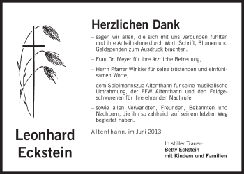 Traueranzeige von Leonhard Eckstein von Der Bote