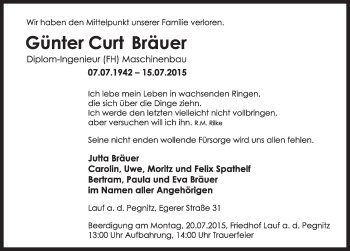 Traueranzeige von Guenter Curt Bräuer von Pegnitz-Zeitung