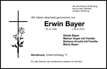 Traueranzeige von Erwin Bayer von Hersbrucker Zeitung