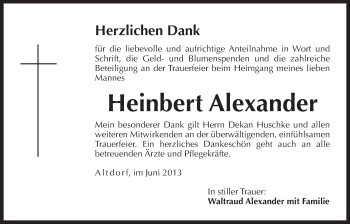 Traueranzeige von Heinbert Alexander von Der Bote