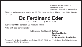Traueranzeige von Ferdinand Eder von Der Bote