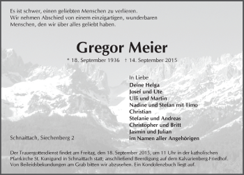 Traueranzeige von Gregor Meier von Pegnitz-Zeitung