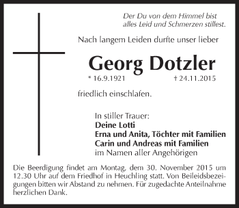 Traueranzeige von Georg Dotzler von Pegnitz-Zeitung