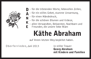 Traueranzeige von Käthe Abraham von Der Bote