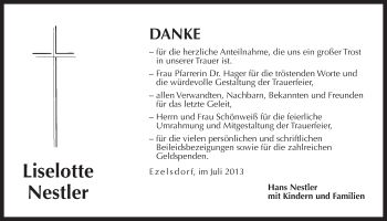 Traueranzeige von Liselotte Nestler von Der Bote