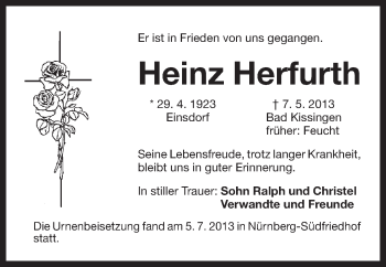Traueranzeige von Heinz Herfurth von Der Bote