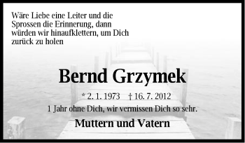 Traueranzeige von Bernd Grzymek von Der Bote