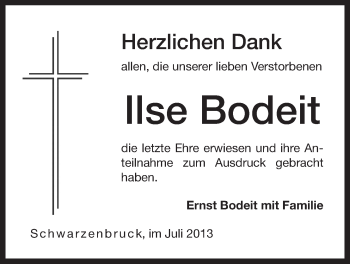 Traueranzeige von Ilse Bodeit von Der Bote